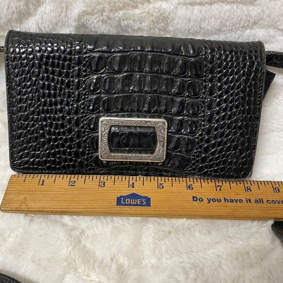 Brighton Vtg Clutch Embossed Organizer/Clutch Black Leather Cross Body Bag - Picture 10 of 11